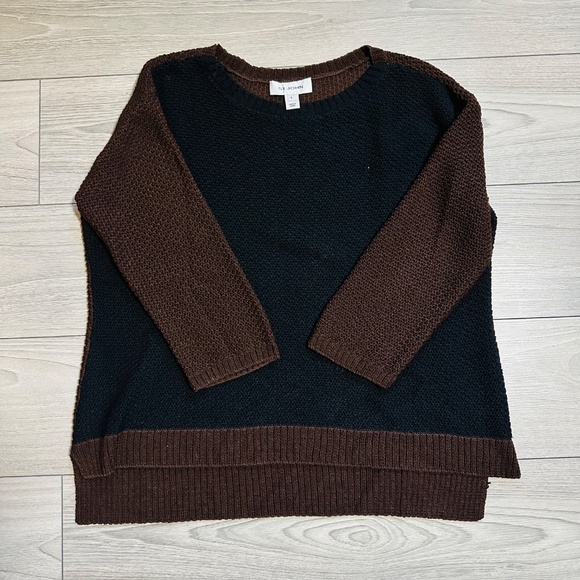 St John | Women’s Colour Block Sweater Cropped Sleeve Black and Brown Wool Blend - Picture 13 of 14